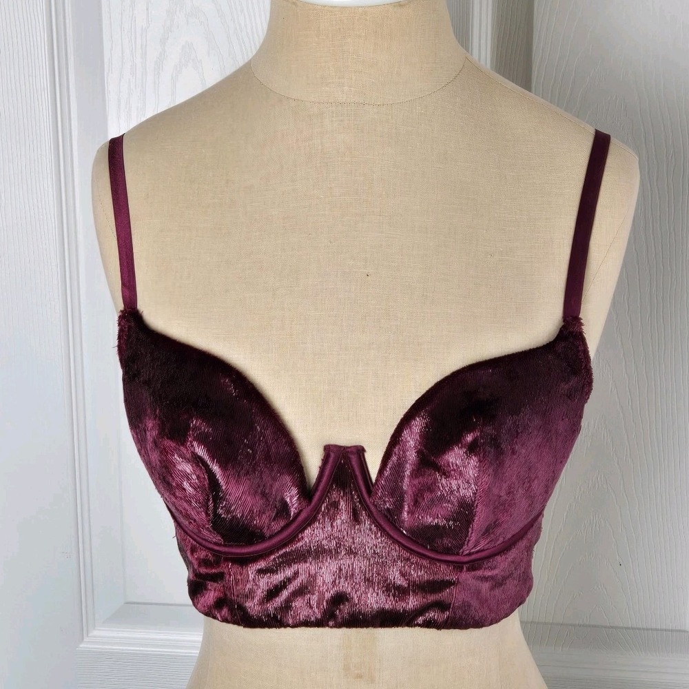 Victoria's Secret Very‎ Sexy Long Line Velvet Balconette Burgandy Bra 34B